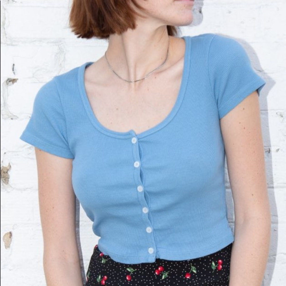 Forever 21 Ribbed Periwinkle Button Crop Top
